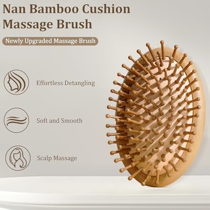 Zoolinn Bamboo Hair Brush for Detangling & Scalp Massaging, Air Cushion Brush for Women, Men & Kids – Suitable for All Hair Types, Natural Wooden Design - Image 2